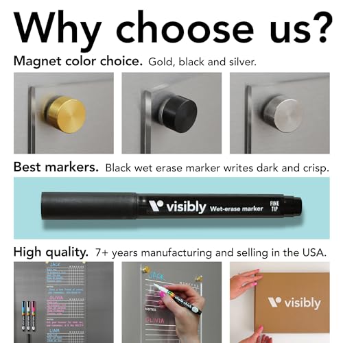 Visibly Magnetic Acrylic Chore Chart for Fridge, for 3, 4 or 5 Children. Includes 4 Magnetic Wet-Erase Markers for Refrigerator, 7” X 18". Put Those Kids to Work! | Black Magnets - Image 5