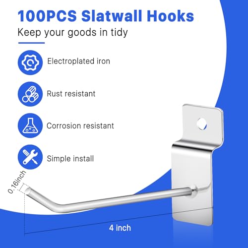 Elesunory 100 Pcs 4 Inch Slatwall Hooks, Slatwall Accessories Slat Wall Hooks, Display Hook Pegboard Gridwall Hook for Garage Retail Store Display(Silver) - Image 3