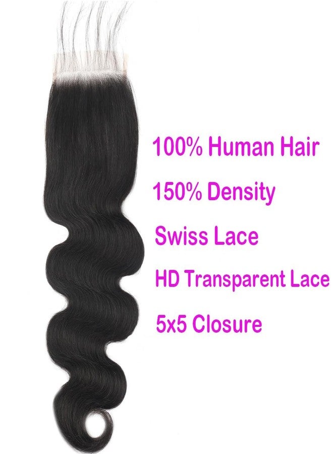 Misoun 5x5 Transparent HD Lace Closure Body Wave Human Hair Closure Invisible 12A Brazilian Virgin Human Hair Free Part 5x5 100% Real Human Hair Pre Plucked Closure Natural Black 16 Inch - Image 5