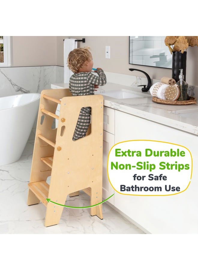 Ocodile Toddler Standing Tower - Complete Toddler Kitchen Stool Helper - Ideal Kids Kitchen Step Stool for Learning New Skills - 2024 Design with Safety Feet - Varnished - Image 4