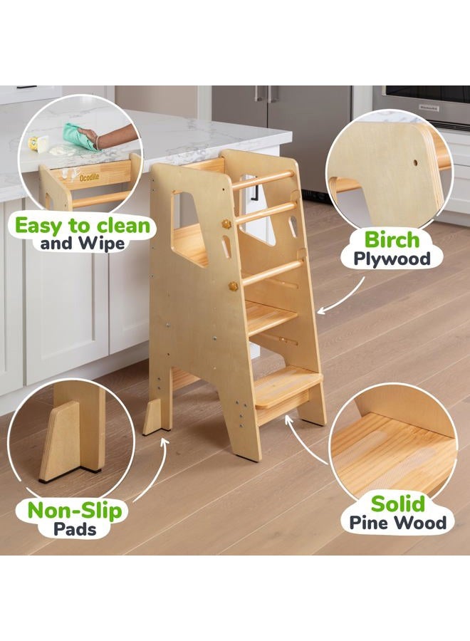 Ocodile Toddler Standing Tower - Complete Toddler Kitchen Stool Helper - Ideal Kids Kitchen Step Stool for Learning New Skills - 2024 Design with Safety Feet - Varnished - Image 3