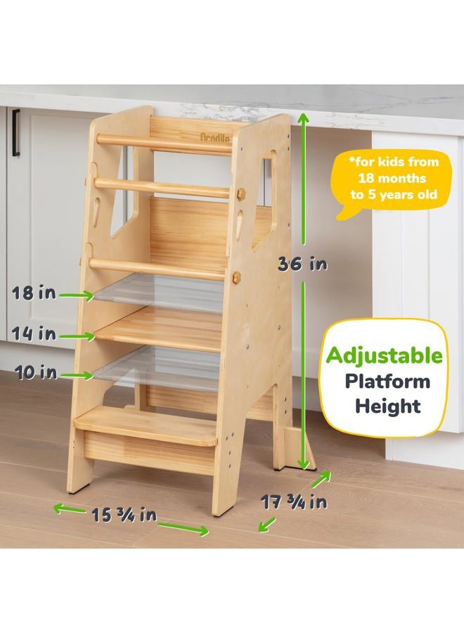 Ocodile Toddler Standing Tower - Complete Toddler Kitchen Stool Helper - Ideal Kids Kitchen Step Stool for Learning New Skills - 2024 Design with Safety Feet - Varnished - Image 5