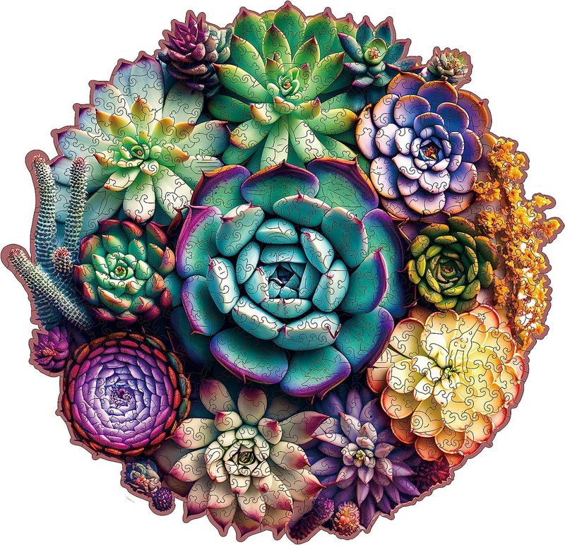Mys Aurora Unique Wooden Jigsaw Puzzles Mandala Succulent Plants 500 Pcs King Size 169 x 163 Luxurious Shaped Wood Puzzle Beautiful Package Best Gift for Adults and Kids Family Game - Image 2