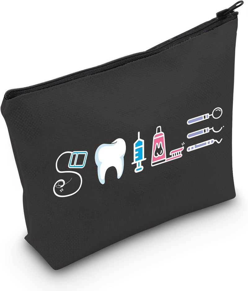 MNIGIU Dental Assistant Gift Funny Dentist Gift Dental Smile Cosmetic Bag Dental Student Gift Dental Hygienist Gift (Smile Black)