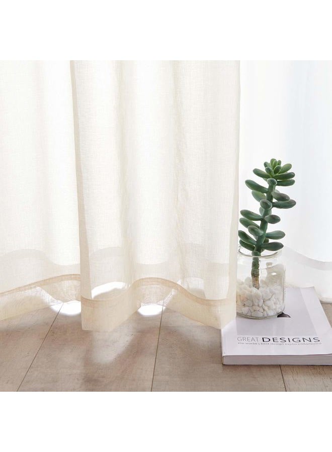TOAVA DECO ستائر بيج شبه شفافة بطول 84 بوصة من الكتان الصناعي ستائر بيج شفافة لغرفة النوم وغرفة المعيشة وغرفة الفتيات والأطفال 2 لوحات 52x84 - Image 4
