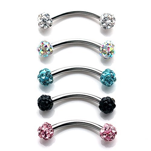 Ruifan 5PCS 16G 8mm Mix Color Crystal Ferido Ball Curved Barbell Eyebrow Ear Ring Body Piercing Jewelry - Image 1