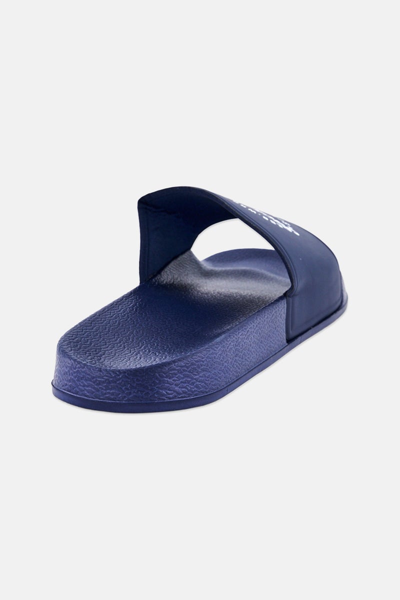 JACK & JONES Men Brand Logo Slip On Slides, Navy - Image 3