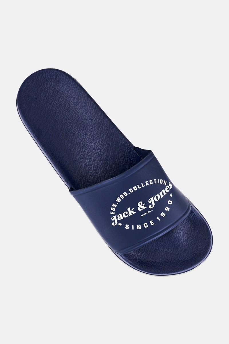JACK & JONES Men Brand Logo Slip On Slides, Navy - Image 2