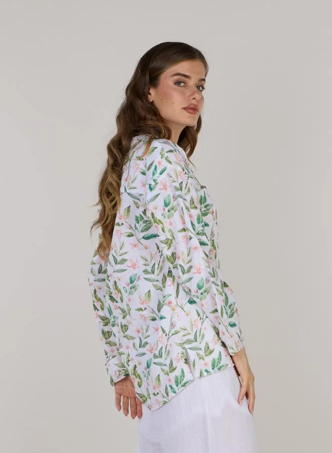 Just Nature Floral Relaxed V-Neck Long Sleeve Top for Women | Best Price UAE