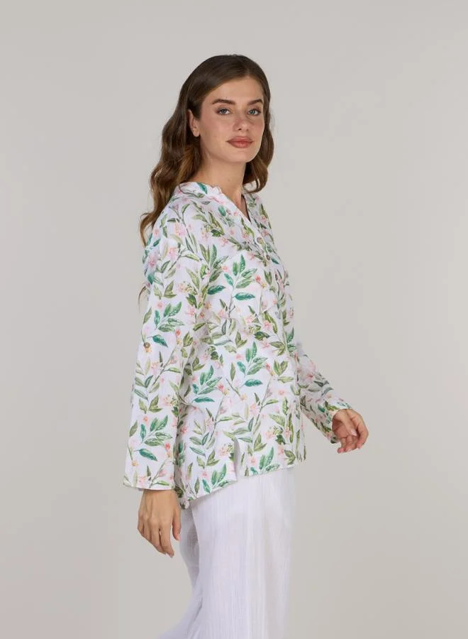 Just Nature Relaxed V-Neck Long Sleeve Top