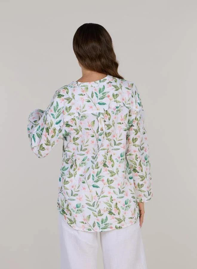 Just Nature Floral Relaxed V-Neck Long Sleeve Top for Women | Best Price UAE
