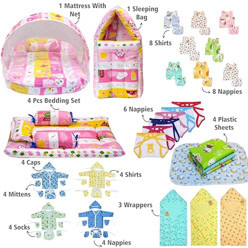 Infantbond 56 in 1 New Born Baby Essentials | Gift for Baby | Hospital Essentials | New Born Combo(0-6 Months) (Pink Fox) - Image 2