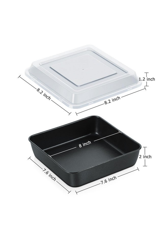 E-far طقم صينية خبز مربعة 8x8 بوصة مع غطاء، صواني كعك مربعة غير لاصقة، أدوات خبز معدنية لطهي اللازانيا والبراونيز في الفرن، نواة من الفولاذ المقاوم للصدأ وإطلاق سهل، 4 قطع (2 صينية + 2 غطاء) - Image 2