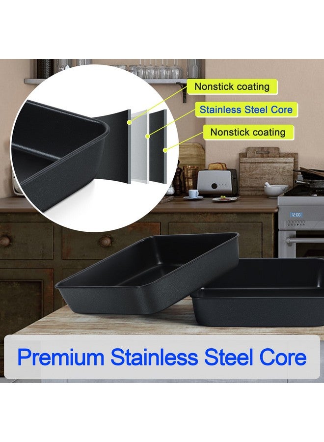 E-far طقم صينية خبز مربعة 8x8 بوصة مع غطاء، صواني كعك مربعة غير لاصقة، أدوات خبز معدنية لطهي اللازانيا والبراونيز في الفرن، نواة من الفولاذ المقاوم للصدأ وإطلاق سهل، 4 قطع (2 صينية + 2 غطاء) - Image 3