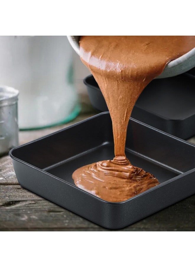 E-far طقم صينية خبز مربعة 8x8 بوصة مع غطاء، صواني كعك مربعة غير لاصقة، أدوات خبز معدنية لطهي اللازانيا والبراونيز في الفرن، نواة من الفولاذ المقاوم للصدأ وإطلاق سهل، 4 قطع (2 صينية + 2 غطاء) - Image 4