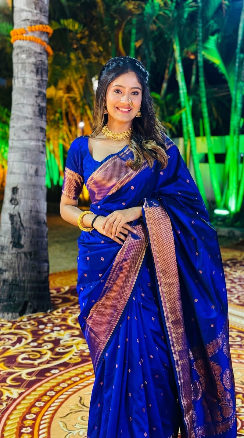 C J Enterprise Women's Banarasi Saree Pure Kanjivaram Silk Saree Soft Design Wear Pattu Sarees Latest Cotton With Blouse Piece Kanchipuram for Wedding sadi new ladies 2025 (BS09) (Violet Blue) - Image 5