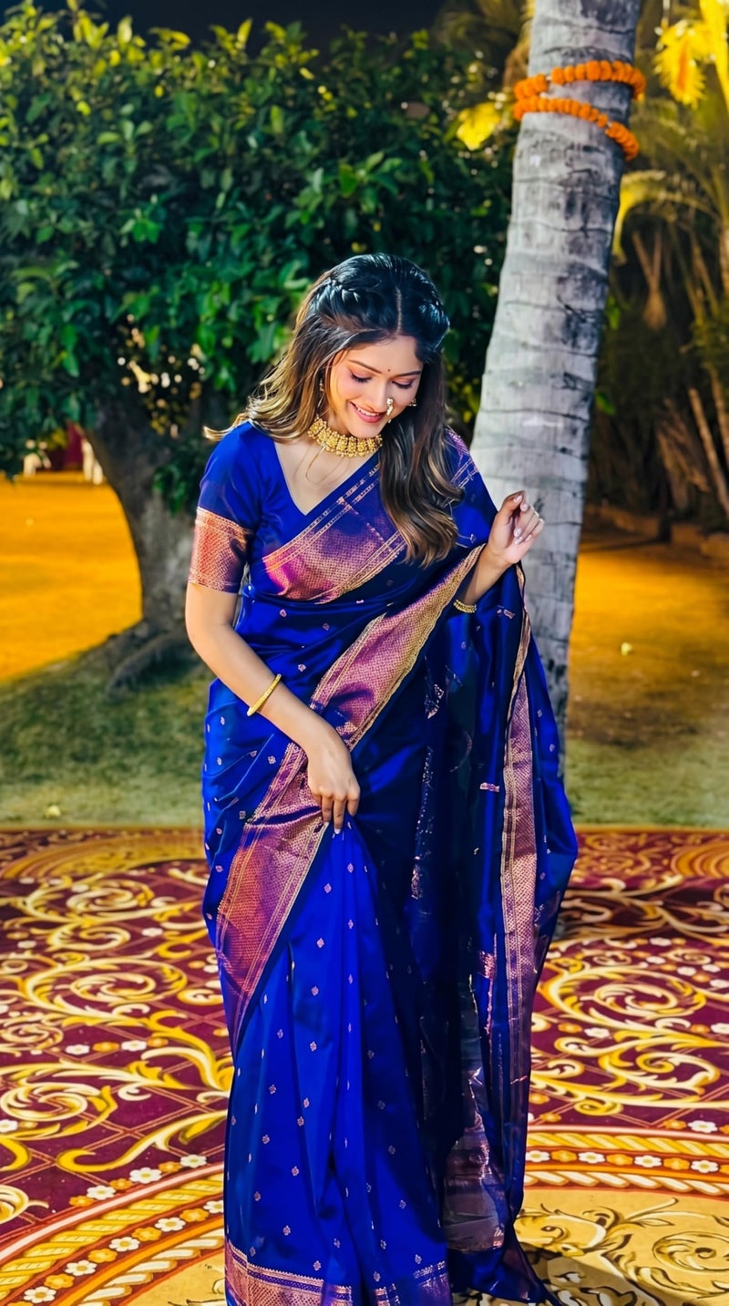 C J Enterprise Women's Banarasi Saree Pure Kanjivaram Silk Saree Soft Design Wear Pattu Sarees Latest Cotton With Blouse Piece Kanchipuram for Wedding sadi new ladies 2025 (BS09) (Violet Blue) - Image 3
