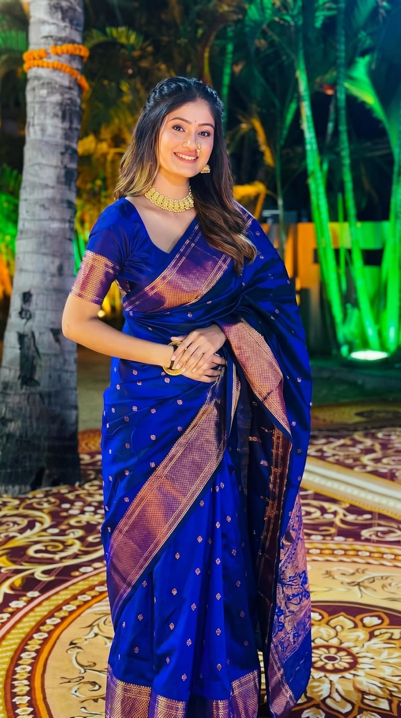 C J Enterprise Women's Banarasi Saree Pure Kanjivaram Silk Saree Soft Design Wear Pattu Sarees Latest Cotton With Blouse Piece Kanchipuram for Wedding sadi new ladies 2025 (BS09) (Violet Blue) - Image 2
