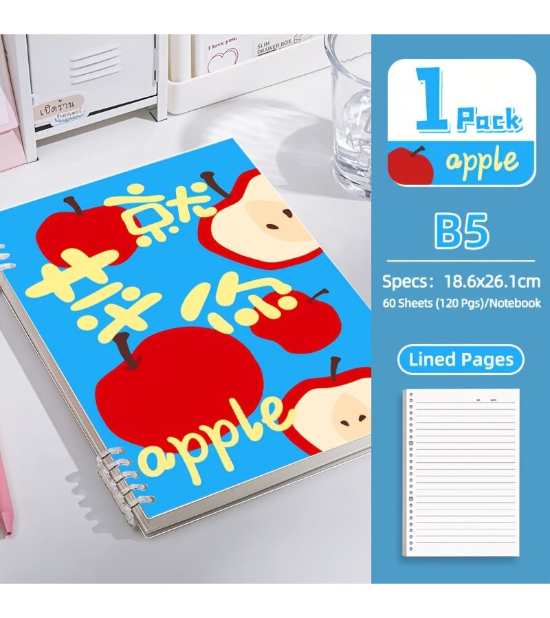 B5 Horizontal Line PP Cover Fruit Notebook 120 Pages Detachable Coil Lined Diary - Image 2
