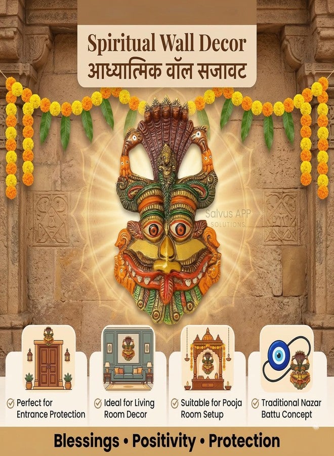 Salvus APP SOLUTIONS Metal Multicolor Narsingh - Kirtimukha Wall Hanging Wall Hanging/Metal Mahakal Face Mask Nazar Battu Evil Eye Protector (Multi_4x5.5 INCH) - Image 4