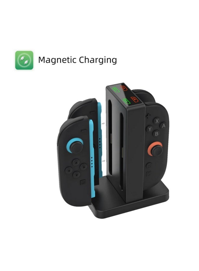 SKEIDO 4-in-1 Left and Right Handle Magnetic Charging Dock for Nintendo Switch 2 Joy Con Charging Station with LED Indicator & Buzzer -TNS-3192B - Image 2