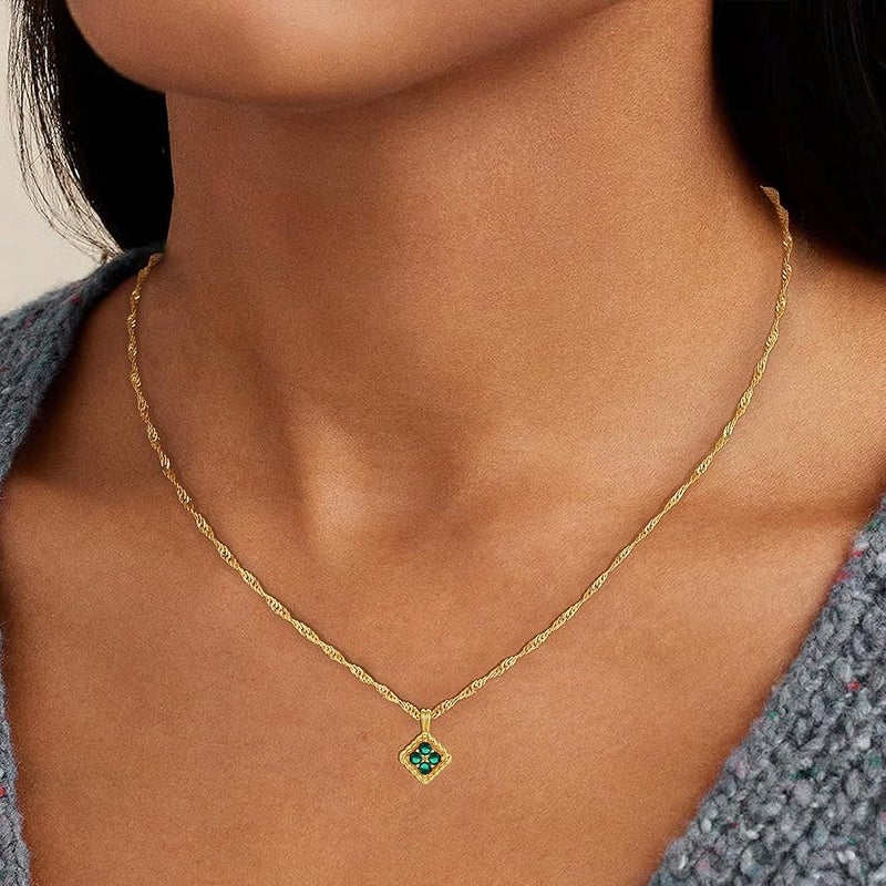 Treasure Bender Gold Birthstone Necklace for Women Dainty 18K Gold Plated Diamond Clover Pendant Necklace Non Tarnish Cubic Zirconia Flower Necklaces Birthday Gifts Jewelry for Women Wife Mom Her - Image 5
