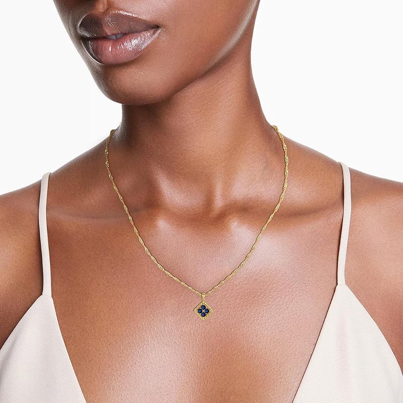 Treasure Bender Gold Birthstone Necklace for Women Dainty 18K Gold Plated Diamond Clover Pendant Necklace Non Tarnish Cubic Zirconia Flower Necklaces Birthday Gifts Jewelry for Women Wife Mom Her - Image 4