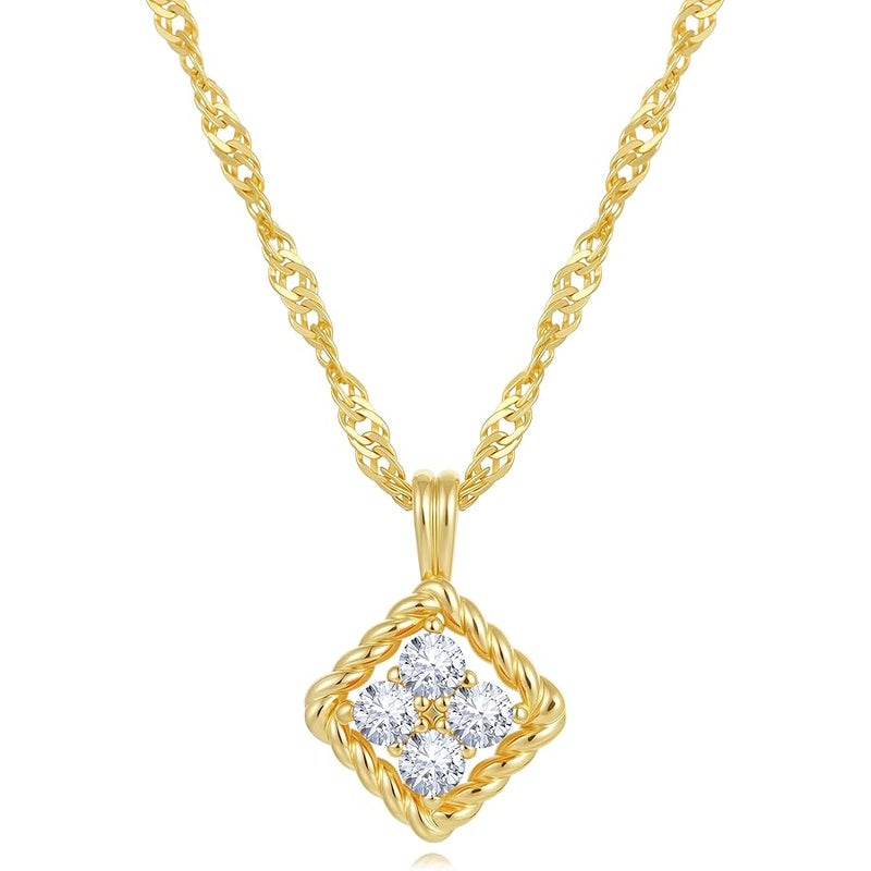 Treasure Bender Gold Birthstone Necklace for Women Dainty 18K Gold Plated Diamond Clover Pendant Necklace Non Tarnish Cubic Zirconia Flower Necklaces Birthday Gifts Jewelry for Women Wife Mom Her - Image 1