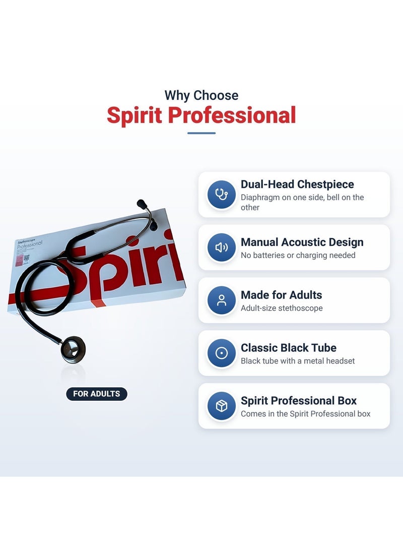 سبيريت سماعة طبية Spirit مزدوجة الرأس للبالغين، سماعة احترافية بأداء صوتي عالٍ مع حلقة مانعة للبرودة، أنبوب خالٍ من اللاتكس، زاوية ٥١° للذراعين، قطع أذن ناعمة محكمة – للأطباء والممرضات والمسعفين وطلاب الطب - Image 4