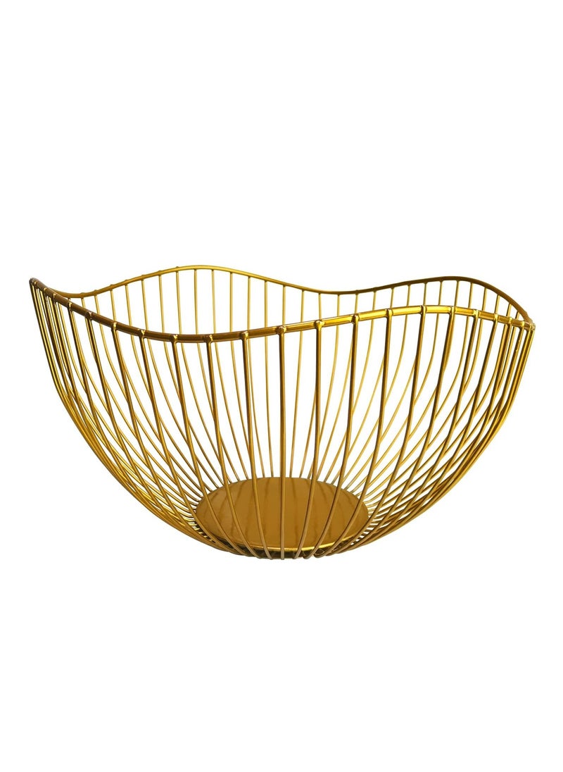 Captaintech Wire Fruit Basket, Fruit Bowl for Kitchen Counter, Wave Fruit Basket, Serving Bowl Wire Fruit Dish for Fruits and Veggies (Gold)  - Image 1
