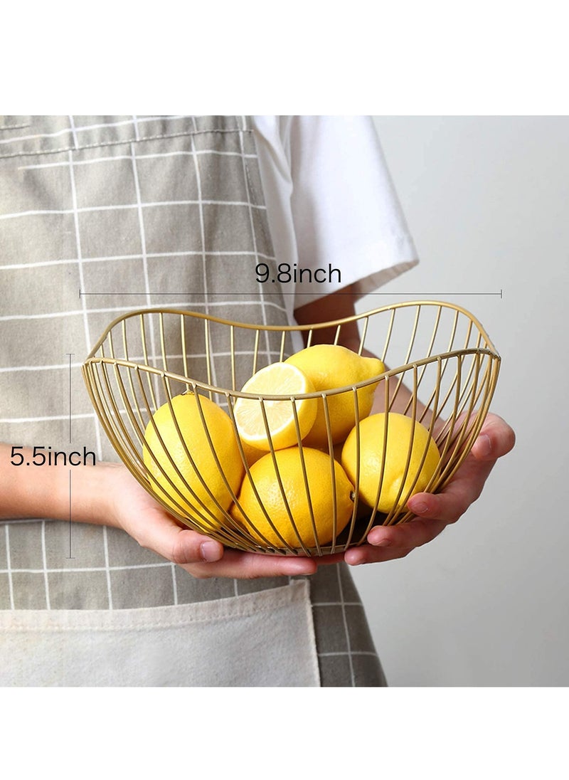 Captaintech Wire Fruit Basket, Fruit Bowl for Kitchen Counter, Wave Fruit Basket, Serving Bowl Wire Fruit Dish for Fruits and Veggies (Gold)  - Image 2