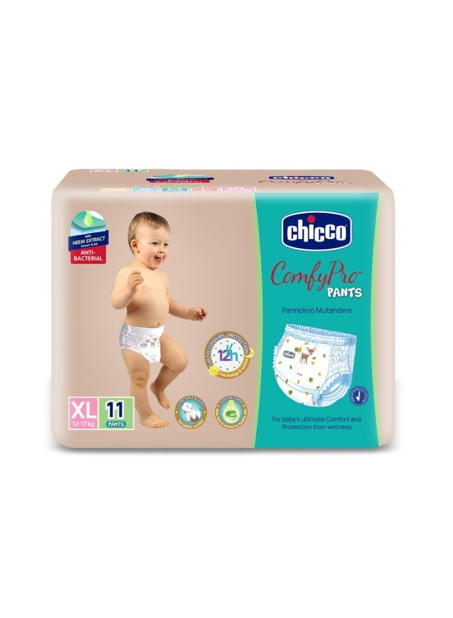 Chicco Comfy-Pro Pant Style Baby Diapers | Anti-bacterial benefits | Ultra Soft & 12hrs protection | Wetness indicator & Disposing Tapes - XL, 11 Count, 12-17 Kg - Image 1