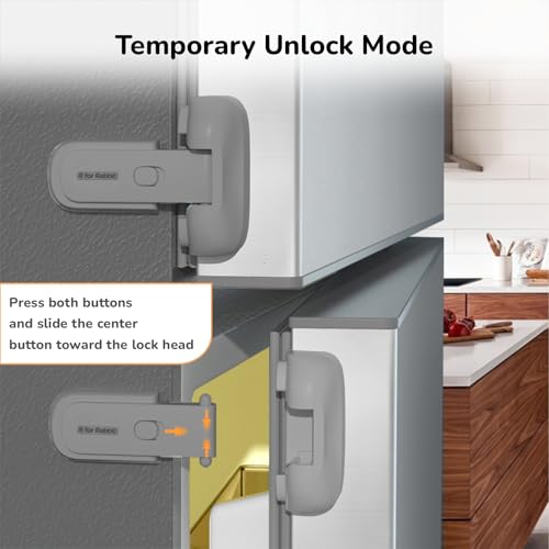 R for Rabbit Protector Plus Fridge Locker for Kids (Pack of 1 Unit), Child Safety Refrigerator Door Latch Protector EN71 Certified | Strong 3M Adhesive | Simple Lock- Unlock Mechanism Fridge Protective Lock for Kids - Grey - Image 5