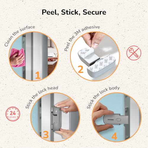 R for Rabbit Protector Plus Fridge Locker for Kids (Pack of 1 Unit), Child Safety Refrigerator Door Latch Protector EN71 Certified | Strong 3M Adhesive | Simple Lock- Unlock Mechanism Fridge Protective Lock for Kids - Grey - Image 4