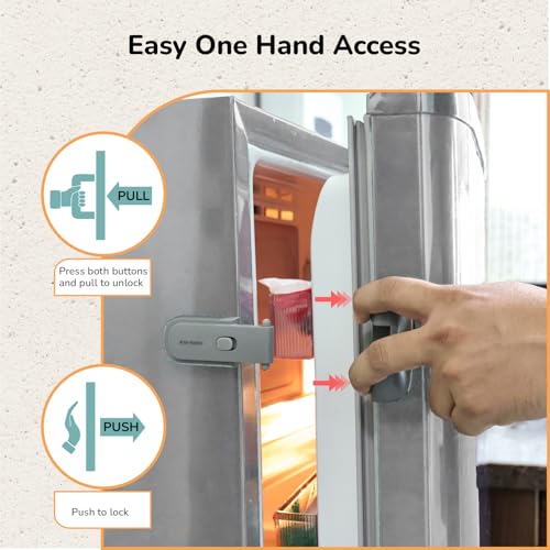 R for Rabbit Protector Plus Fridge Locker for Kids (Pack of 1 Unit), Child Safety Refrigerator Door Latch Protector EN71 Certified | Strong 3M Adhesive | Simple Lock- Unlock Mechanism Fridge Protective Lock for Kids - Grey - Image 3