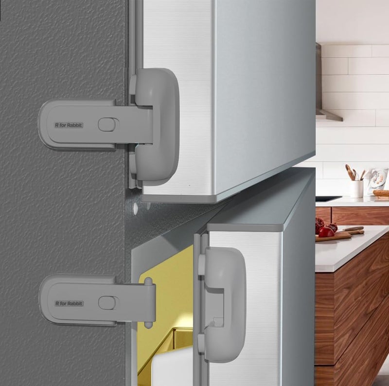 R for Rabbit Protector Plus Fridge Locker for Kids (Pack of 1 Unit), Child Safety Refrigerator Door Latch Protector EN71 Certified | Strong 3M Adhesive | Simple Lock- Unlock Mechanism Fridge Protective Lock for Kids - Grey - Image 1