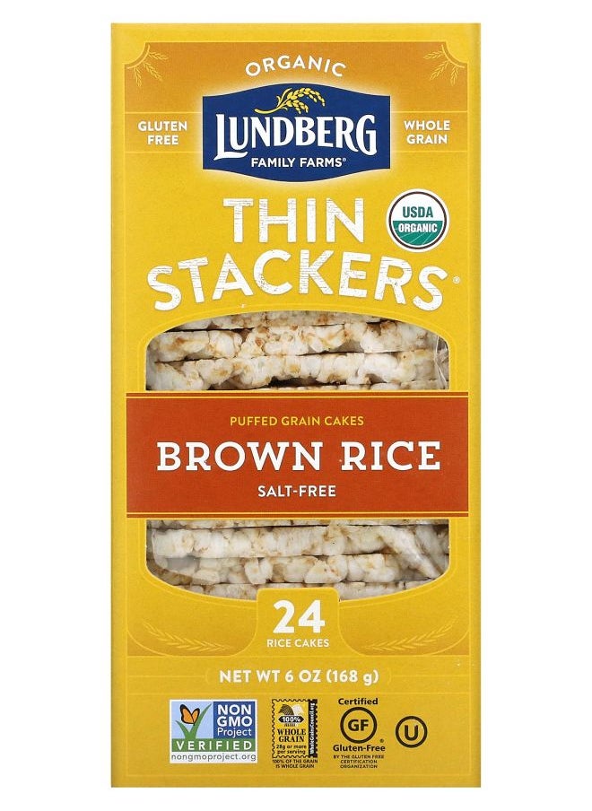 Lundberg Organic Thin Stackers Puffed Grain Cakes Brown Rice Salt-Free 24 Rice Cakes 6 oz (168 g) 