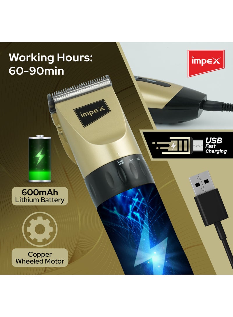 Impex Impex Trimmer And Professional Hair Clipper, Rechargeable Trimmer, USB Fast Charging, Sharp Stainless Steel Blade,4 Attached Clips, Push Up Blade (0.8-2mm), 60-90 Minutes Working Time - Image 4