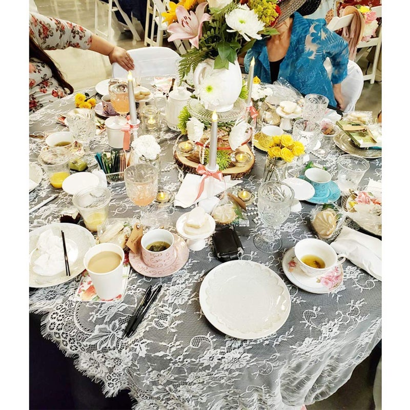 Fowecelt 2 Pack White Lace Tablecloth 60 Ã— 120 Inch Lace Table Cloth for Rustic Boho Wedding Bridal Shower Party Decoration Classy Rectangle Overlay Long Vintage Embroidered Reception Table Cloth - Image 2
