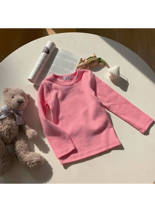 Children's Wear Thick Autumn Clothes Boys And Girls Korean Stretch Solid Color Base Shirt Baby Round Neck Thickened T-shirt Children's Base Shirt