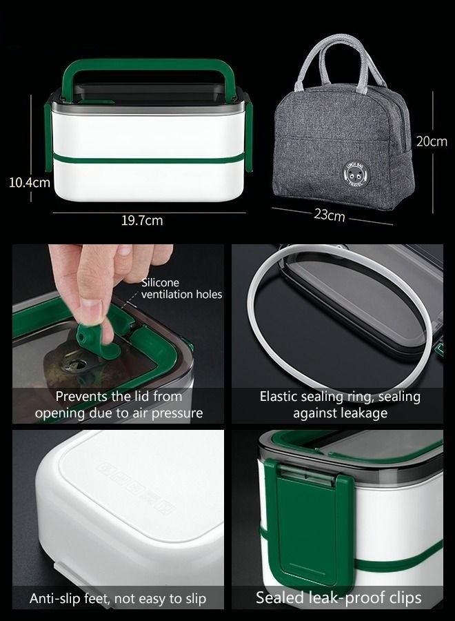 ميكسد كبير قدرة الفولاذ المقاوم للصدأ مربع الغداء للطلاب ، مع أدوات المائدة وأكياس العزل الحراري - Image 2