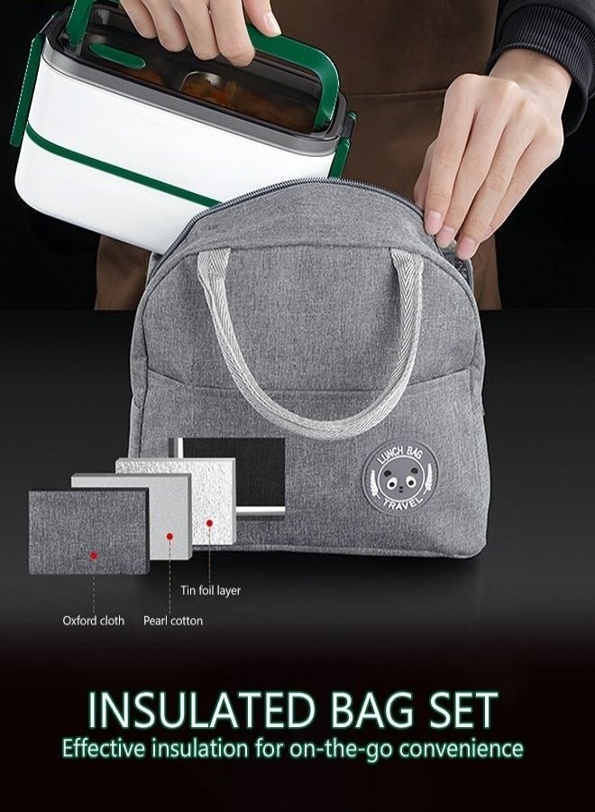 ميكسد كبير قدرة الفولاذ المقاوم للصدأ مربع الغداء للطلاب ، مع أدوات المائدة وأكياس العزل الحراري - Image 4