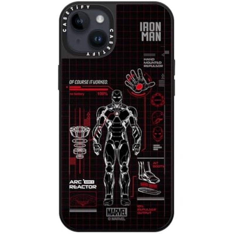 Casetify Mirror iPhone 14 Plus Case 【Iron Man Co-Lab/Reflective / 4.9ft Drop Protection/Compatible with Magsafe】 - Iron Man Blue Print Tech - Red - Silver on Black - Image 4