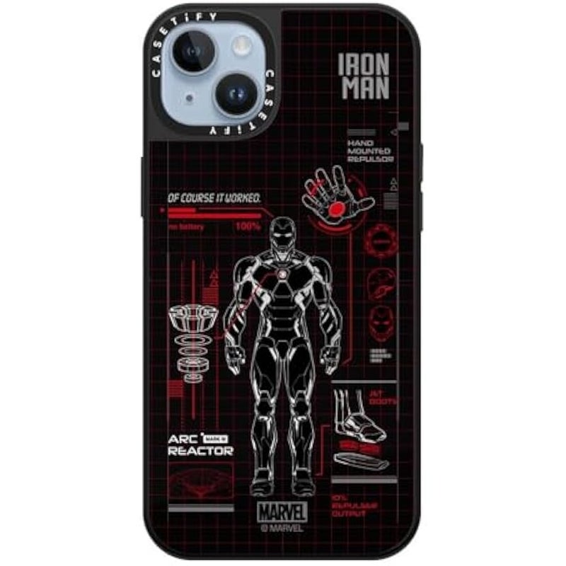 Casetify Mirror iPhone 14 Plus Case 【Iron Man Co-Lab/Reflective / 4.9ft Drop Protection/Compatible with Magsafe】 - Iron Man Blue Print Tech - Red - Silver on Black - Image 3