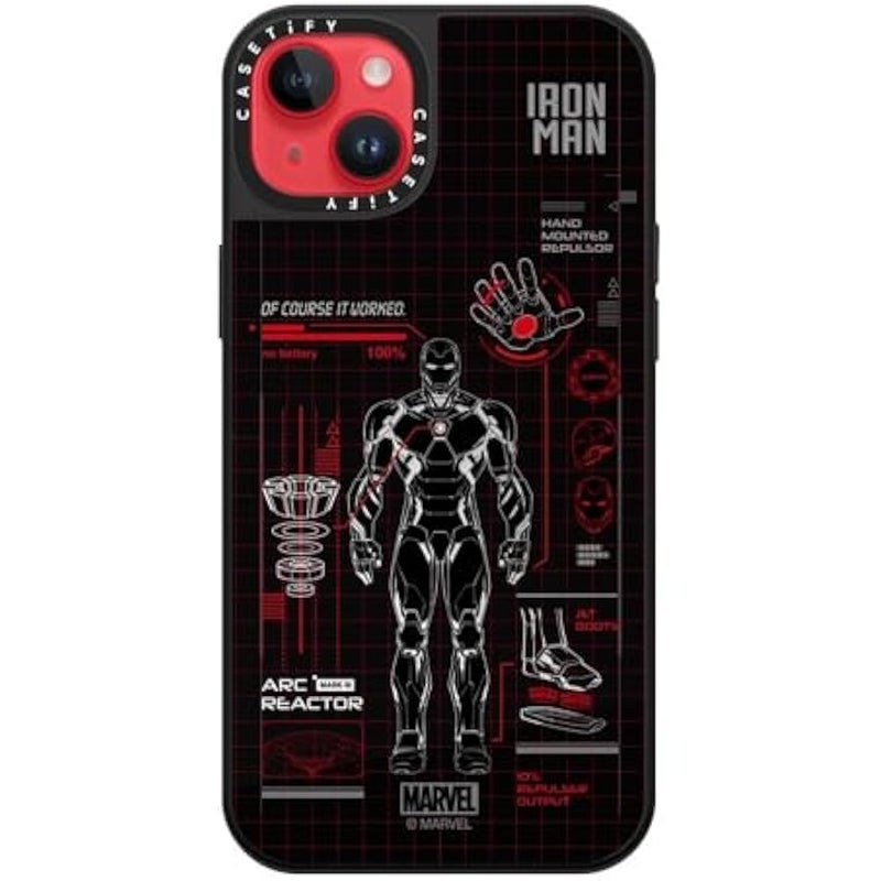 Casetify Mirror iPhone 14 Plus Case 【Iron Man Co-Lab/Reflective / 4.9ft Drop Protection/Compatible with Magsafe】 - Iron Man Blue Print Tech - Red - Silver on Black - Image 5