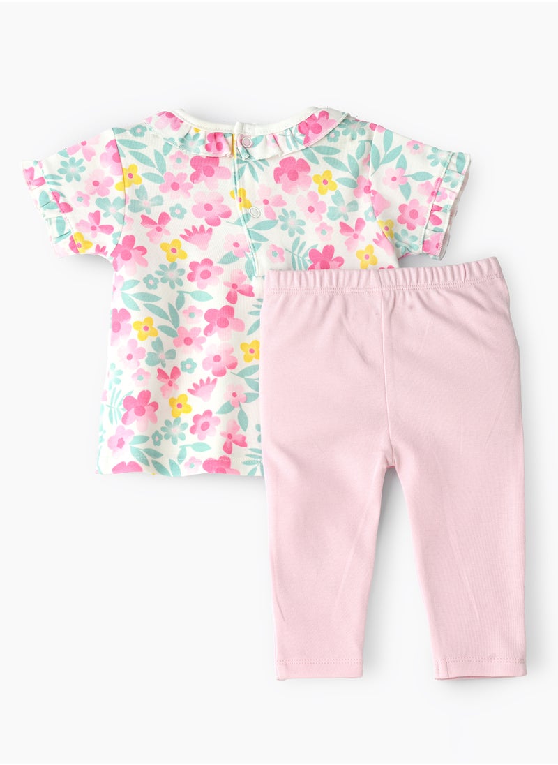 Tiny Hug Baby Girl Floral Print T-shirt and Leggings Set  - Image 2