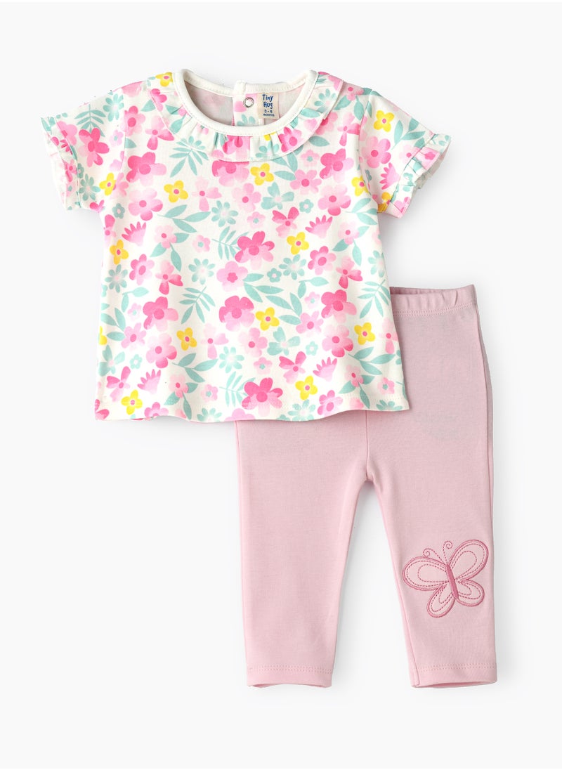 Tiny Hug Baby Girl Floral Print T-shirt and Leggings Set  - Image 1