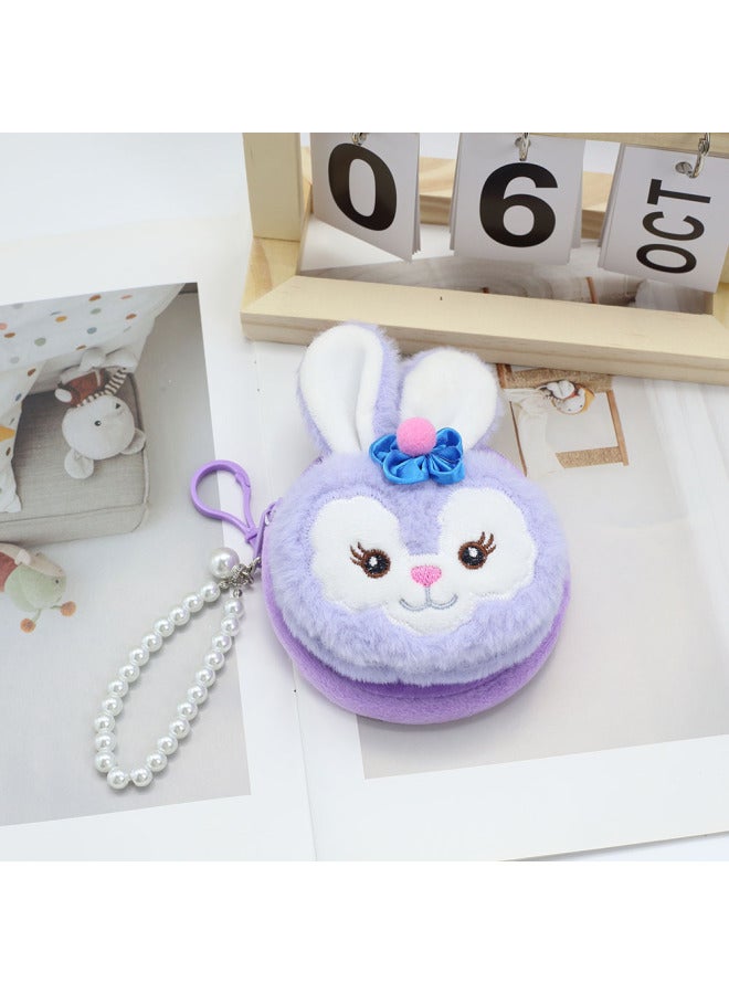 Japanese Cartoon Plush Coin Purse Cute Zipper Mini Storage Bag Keychain Hanging Children's Gift Small Wallet-Color:Purple Bunny-Size:10cm Round Bag - Image 1