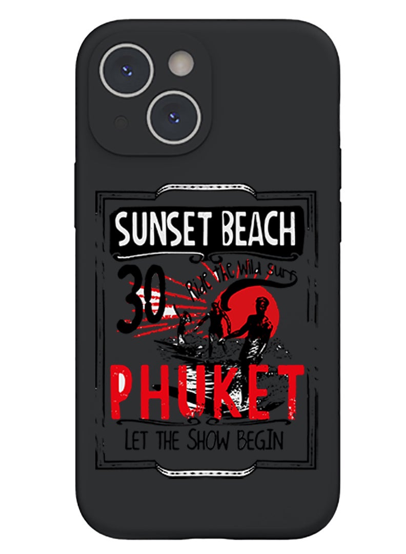 Theodor Protective Slim Fit Case Liquid Silicone Cover with Full Body Protection Anti-Scratch Shockproof Case For iPhone 15 Plus Black - Sunset Beach - Image 1