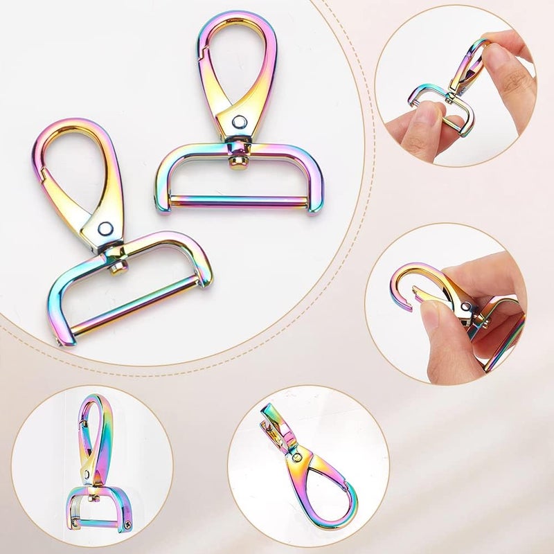 klarako 6pcs Metal Rainbow Swivel Lobster Clasp Claw, Detachable Colorful Swivel Lanyard Snap Hook with D Ring 1.2 Inch Trigger Push Gate Clip Keychain Purse Hardware for Strap Jewelry Crafts Dog Leash - Image 4